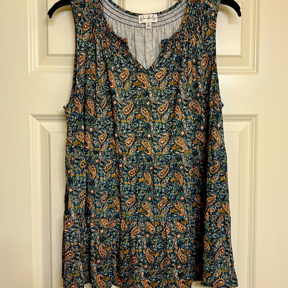 Wonderly tank top, extra large green, navy and tan polyester and spandex